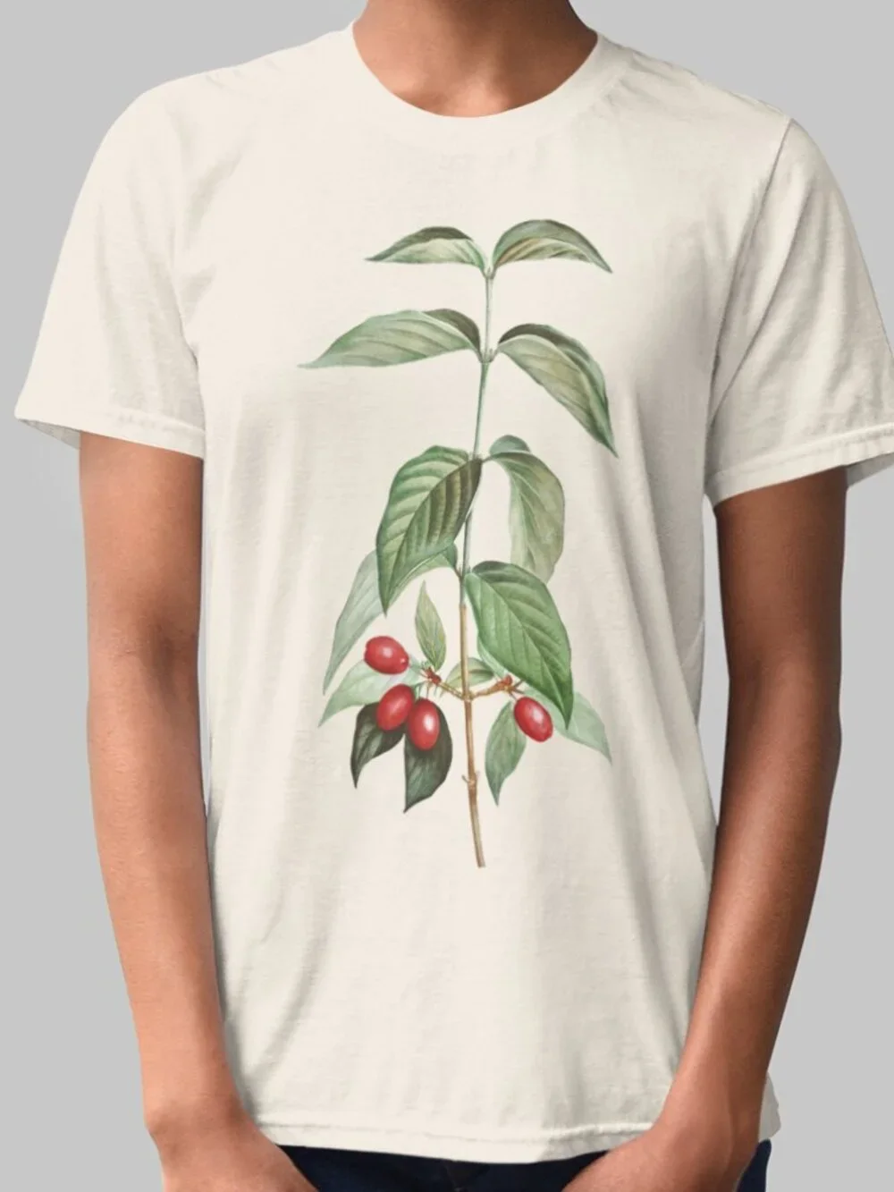 Cornelian Cherry Dogwood Botanical Print Short Sleeve Graphic Tee T-shirt S-XXL